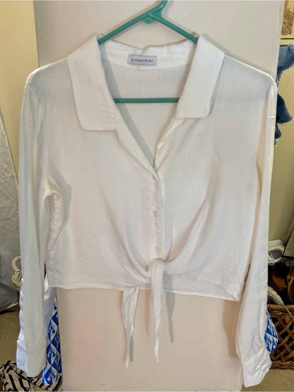Gianni Bini White Tie-Front Button Blouse